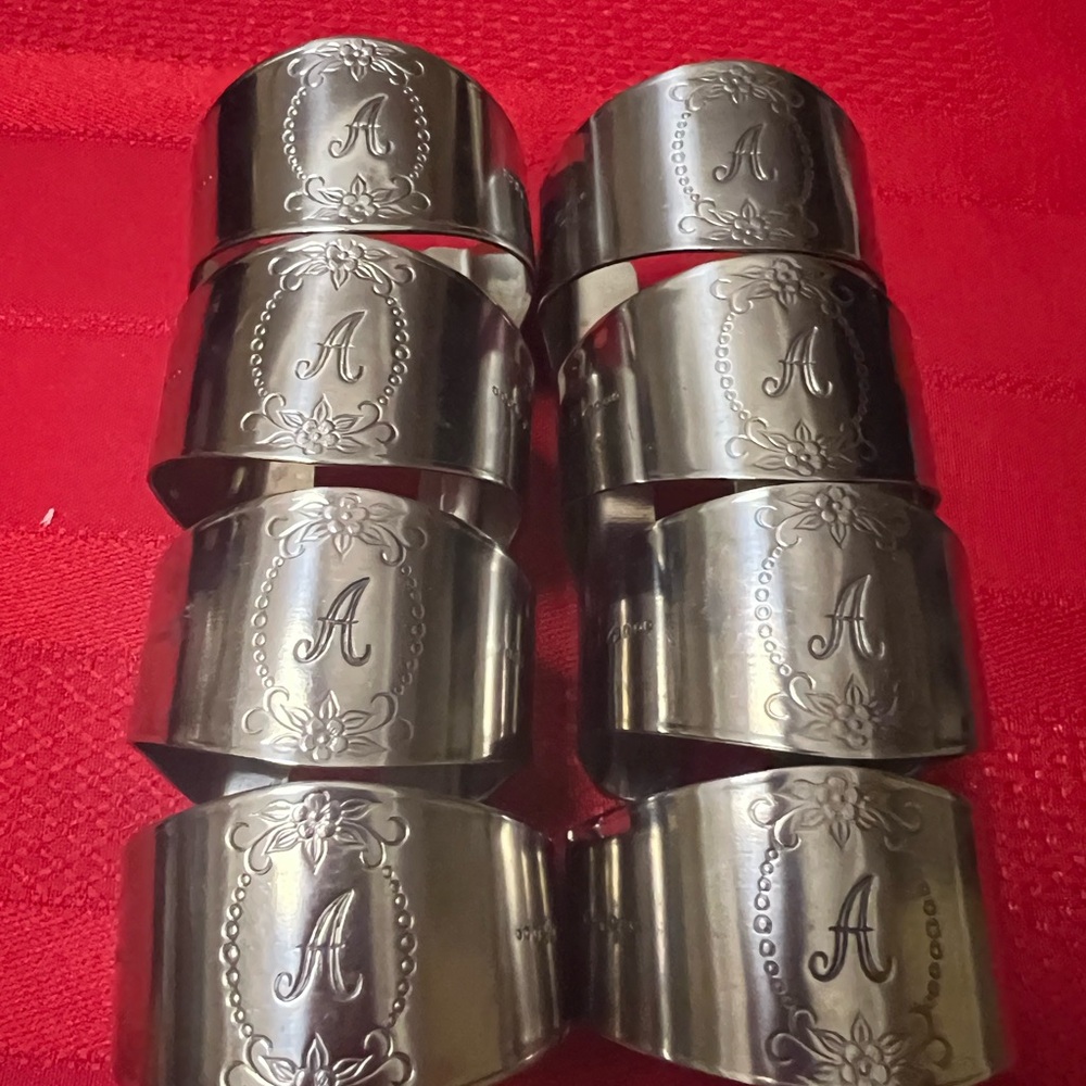 Monogram Stainless Steel Napkin Rings - Set of 8